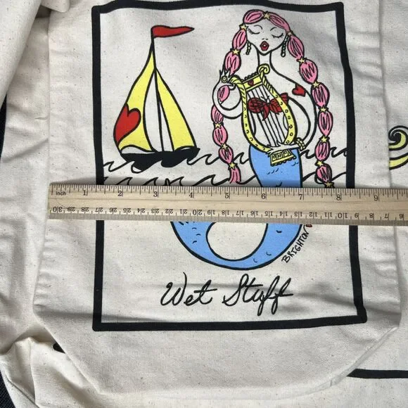 BRIGHTON NEW 3pc Canvas Drawstring Travel Bag Set Storage Logo Fish Sun Mermaid - Picture 6 of 7